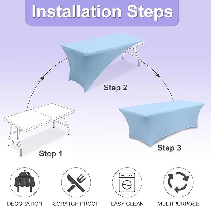 ABCCANOPY 6 FT Spandex Table Cover Stretch Fitted Wrinkle Resistant Tablecloth Reuse for Rectangular Folding Table Patry Event Wedding Banquet Protector Sky Blue-CasaMuseHome