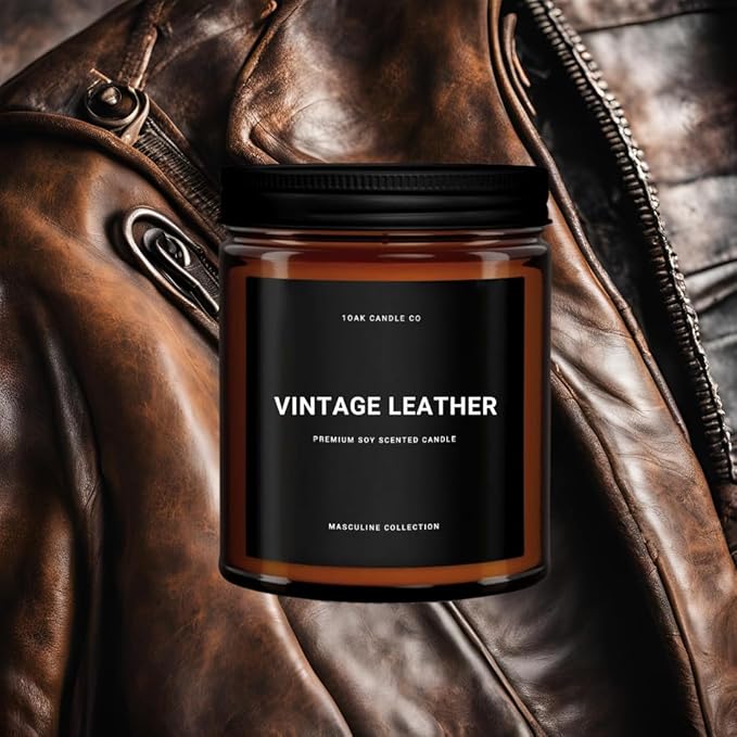 1OAK Scented Candles for Men (Vintage Leather) - Leather Candle- Masculine Decor - Long Burning Premium - Soy Wax (7oz.)-CasaMuseHome