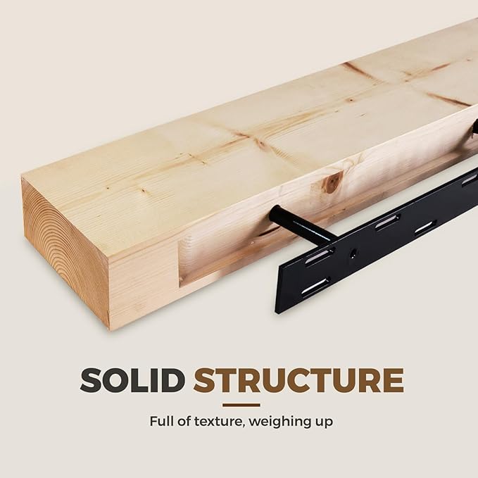 72x7x3 Fireplace Mantel - Solid Rustic Wood Wall Mounted Floating Shelf - DIY Color - with Invisible Heavy Duty Steel Bracket-CasaMuseHome