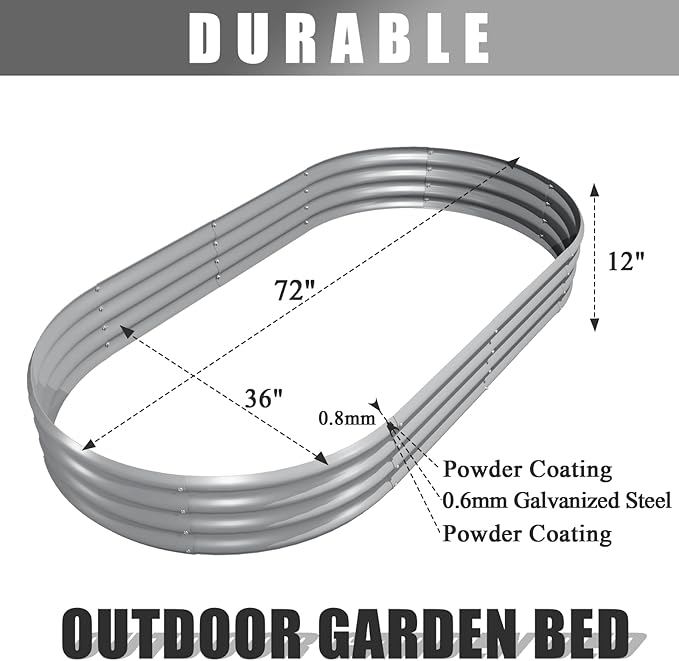 2 Pack 6x3x1FT Galvanized Raised Garden Bed Kit Oval Metal Ground Planter Box Outdoor Bottomless Planter Raised Beds for Vegetables Flowers Herbs Fruits, Gray-CasaMuseHome