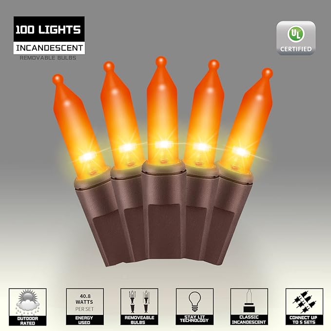 100LIGHTS Orange Extra-Bright with End Connectors Halloween Decorative Lights 5.98m UL Certified Mini String Light Set Waterproof for Halloween Home Garden Christmas Tree Party Patio Wedding-CasaMuseHome