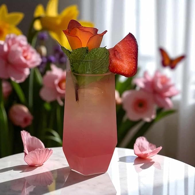 48 Pack Diamond Unbreakable Stemless Plastic Wine Stemless Toasting coacktail Glasses, Durable 9 Oz BPA-Free Disposable Champagne Flutes for Weddings, Bars, Events, and Celebrations (Clear)-CasaMuseHome