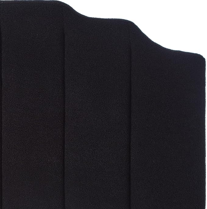 24KF Black Teddy Fabric Tufted for Queen Upholstered Headboard, Modern Vertical Channel Design Full Headboard with Stepped Silhouette Top Edge, 6026-Q-Teddy Black-CasaMuseHome