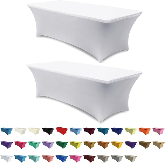 ABCCANOPY 2 Pack 6 FT Off White Spandex Table Cover Stretch Fitted Wrinkle Resistant Tablecloth Reuse for Rectangular Folding Table Patry Event Wedding Banquet Protector-CasaMuseHome