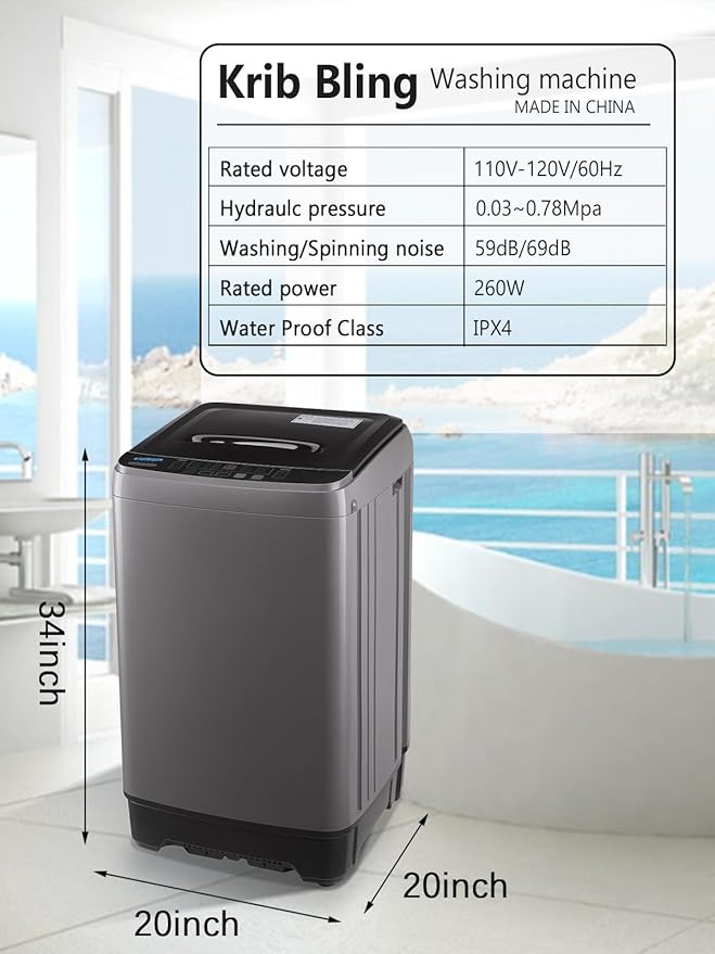 17.7 lbs Full-Automatic Washing Machine with LED Display, Portable Compact Laundry Washer with Drain Pump, 10 Wash Programs 8 Water Levels, Grey-CasaMuseHome