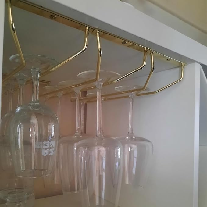 14-Inch Gold Wine Glass Rack, Under Cabinet Wine Glass Holder Stainless Steel Stemware Rack - Hanging Stemware Holder for Cabinet Kitchen Bar, Set of 4-CasaMuseHome