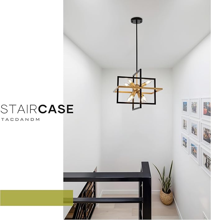15.8'' Black Gold 8-Light Sputnik Chandelier Modern Industrial Adjustable Hanging Geometric Pendant Light Fixture for Entryway Foyer Stairway Hallway Bedroom Living Room Kitchen Island-CasaMuseHome
