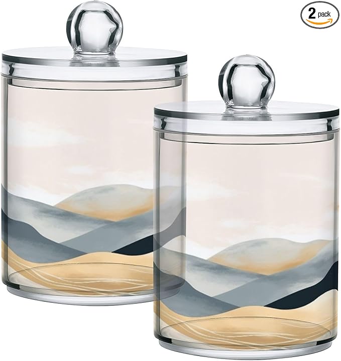 2 Pack Qtip Holder Organizer Dispenser Marble Mountain Bathroom Storage Canister Cotton Ball Holder Container for Cotton Pads/Swabs/Floss-CasaMuseHome