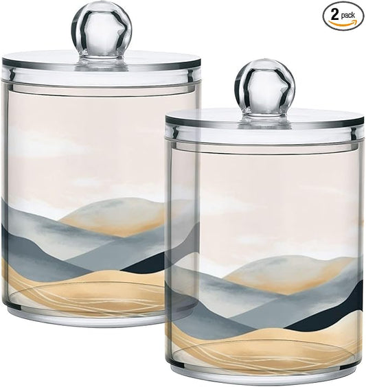 2 Pack Qtip Holder Organizer Dispenser Marble Mountain Bathroom Storage Canister Cotton Ball Holder Container for Cotton Pads/Swabs/Floss-CasaMuseHome