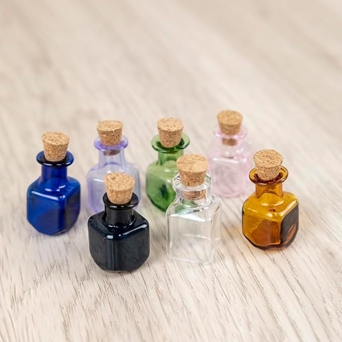 2ml Very Mini Rectangle Glass Color Bottles With Cork Colored Glass Bottles with Cork Stoppers Mix 7 Colors-CasaMuseHome