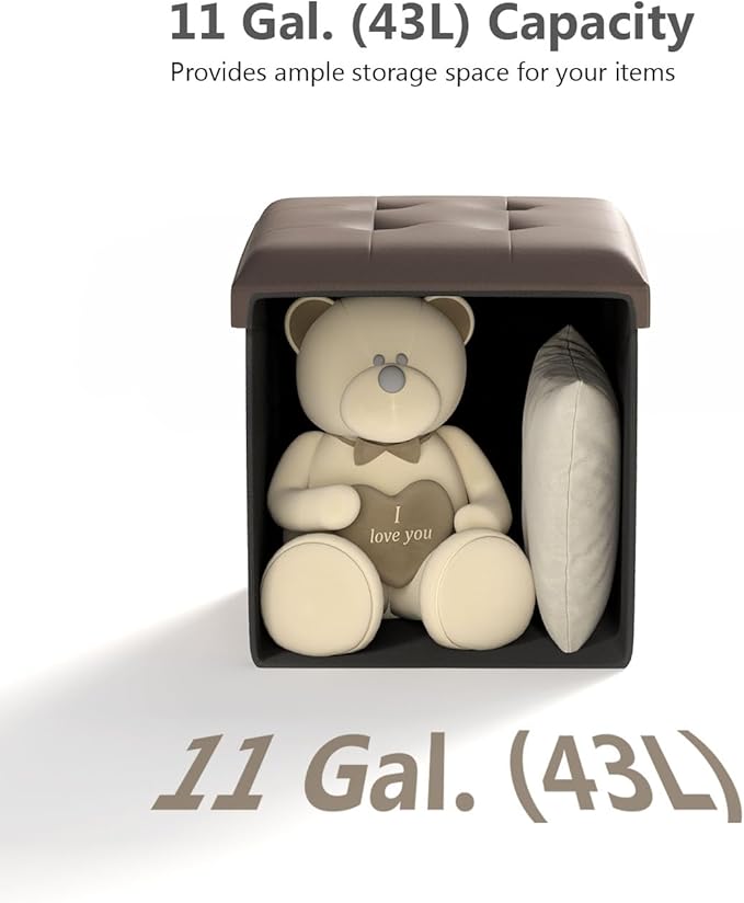 15 Inches Small Folding Storage Ottoman Cube, Storage Footrest, Foot Rest Stool, for Living Room, Bedroom, Dorm, Hallway, Entryway, Brown-CasaMuseHome