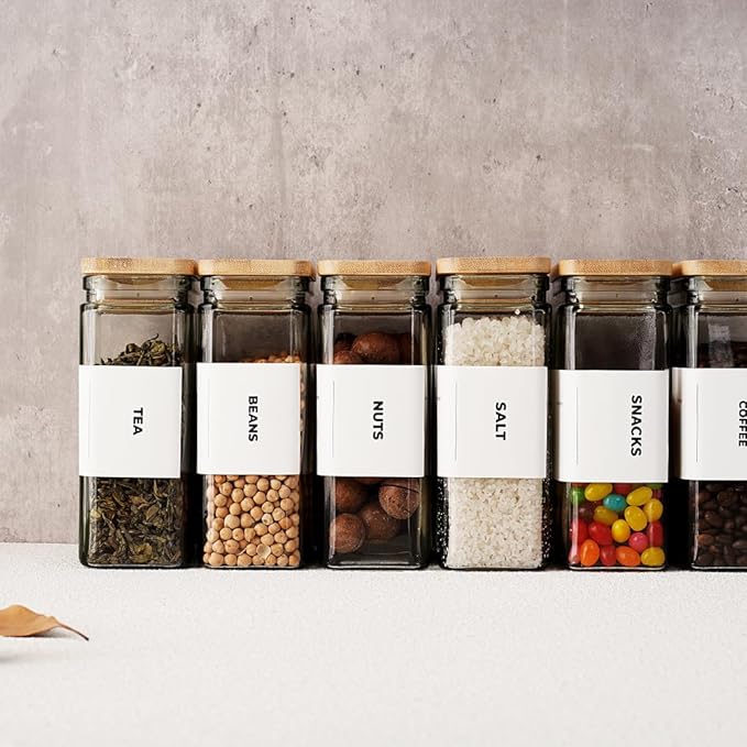 27 oz Glass Storage Jars with Bamboo Lid, set of 6, glass canisters with airtight lids, Clear jars with lids for Cookie, Candy, Tea, Coffee Bean and Rice (White)-CasaMuseHome