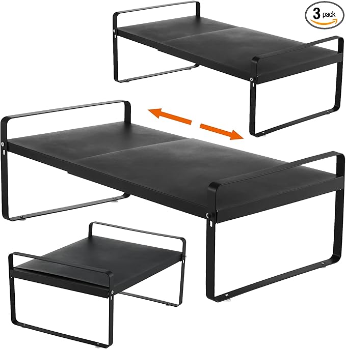 3 Pack Expandable Cabinet Shelf Organizer Kitchen Shelf Riser Stackable Pantry Shelves Kitchen Organizers and Storage Metal Spice Rack Countertop Organizer Cupboard Adjustable Shelfs Desk Rack Shelf-CasaMuseHome
