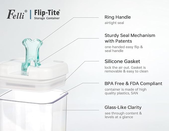 Felli Flip Tite Pet Food Container with Airtight Lids, BPA FREE Acrylic Canister with Paw Bone Fish Flip Top Handles for Cat Dog Kibble Treats Storage, Keep Fresh (Pet Collection Nest-L3pk)-CasaMuseHome