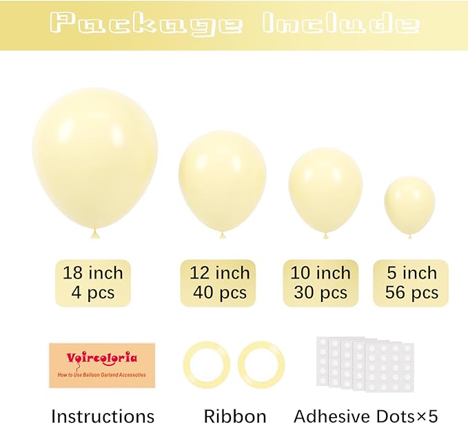 130pcs Pastel Yellow Balloons Different Sizes 18" 12" 10" 5" Light Yellow Latex Balloon Garland Arch Kit for Birthday Baby Shower Graduation Wedding Gender Reveal Party Decorations-CasaMuseHome