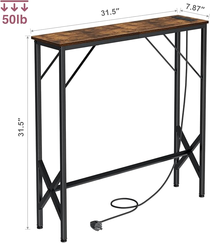 31.5‘’ Console Table, Skinny Entryway Table with Fast-Charging Station, Narrow Long Sofa Table, Behind Slim Couch Table for Entrance, Hallway, Living Room Decor ST-BR80-1-CasaMuseHome