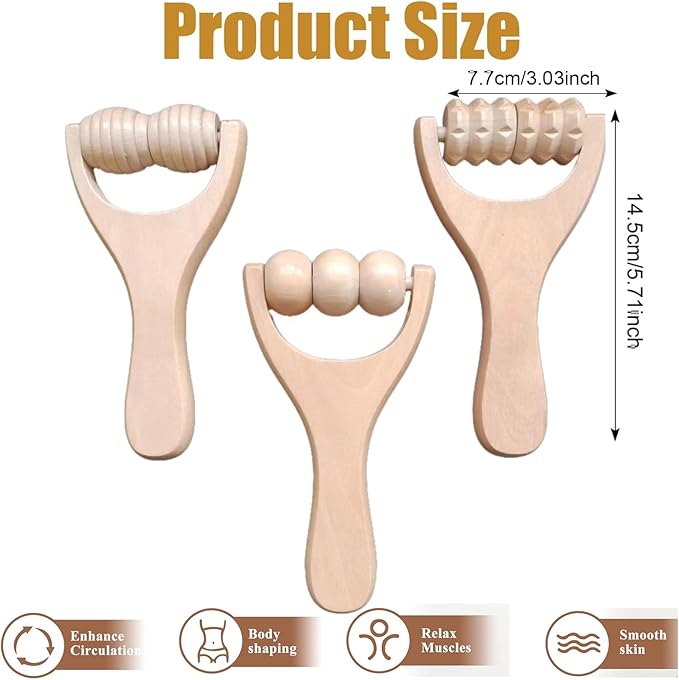 3Pcs Wooden Hand Massage Roller, Manual Wood Therapy Massage Tools Massager Roller for Relaxes Thigh, Leg, Hands Full Body Muscle Men Women Gift-CasaMuseHome