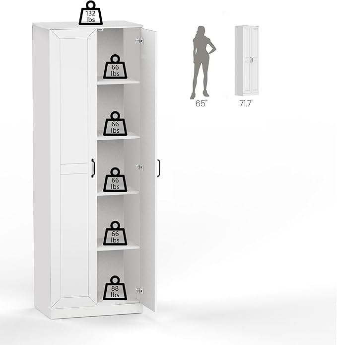 71" Tall Pantry Cabinet/Storage Cabinet, Wood Cupboard with 2 Door and 3 Adjustable Shelves for Kitchen, Dining Room, Living Room, Bathroom (Style 2)-CasaMuseHome