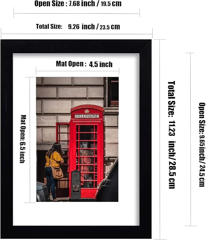 8x10 Picture Frame Set of 6, Display Pictures 5x7 with Mat or 8x10 Without Mat for Wall Mounting or Table Top Display,Black-CasaMuseHome