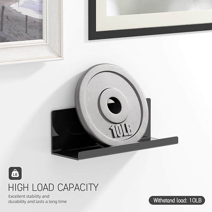 Acrylic Floating Shelves for Wall No Drilling, Self Adhesive Space-Saving Shelves, 12 Inch Floating Shelf Stick on Wall Shelf, for Bathroom, Kitchen, Bedroom, Office, Gaming Room, Black-CasaMuseHome