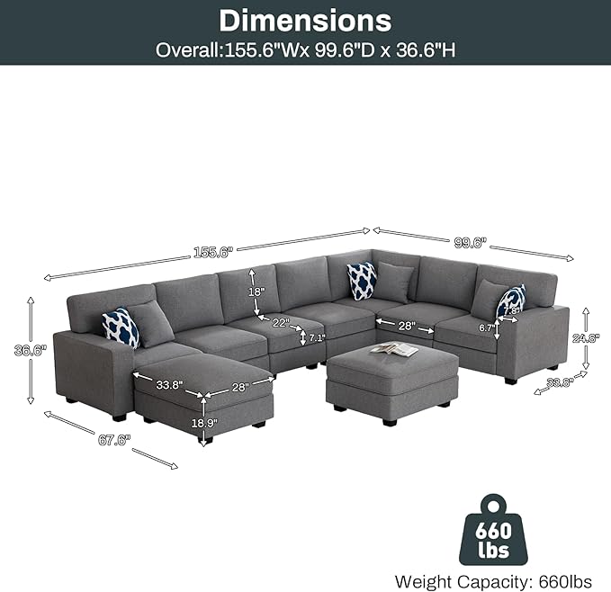 L Lengend Vansen Modular Sectional Sofa U Shaped Couch with Ottoman Modern Reversible Corner Sectional Couch for Living Room (Dark Grey, U Shaped Sofa-5)-CasaMuseHome