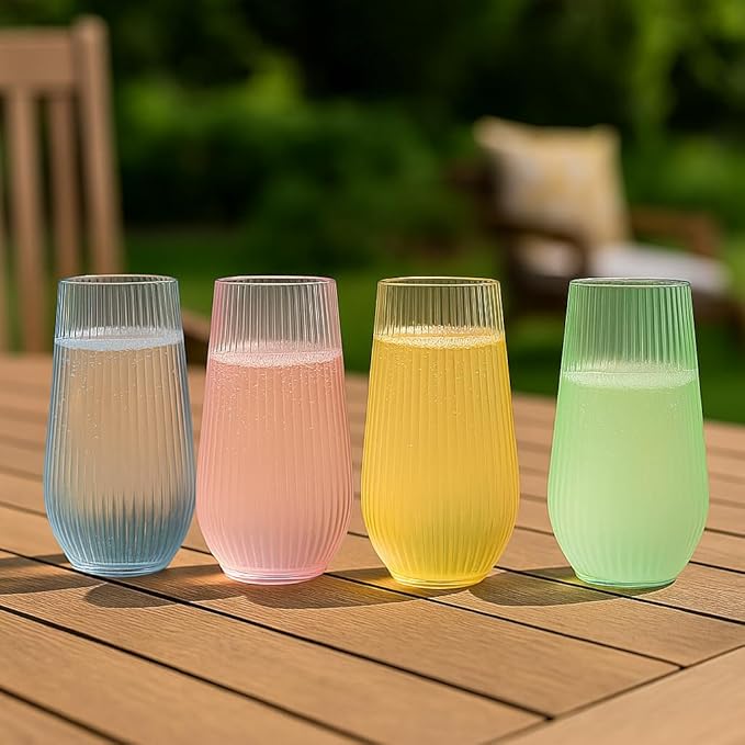 48 Pack Ribbed Ripple Stemless Toasting Glasses, Origami Durable 9 Oz BPA-Free Disposable Plastic Champagne Flutes for Weddings, Bars, Events, and Celebrations (48, Ribbed Color Collection)-CasaMuseHome