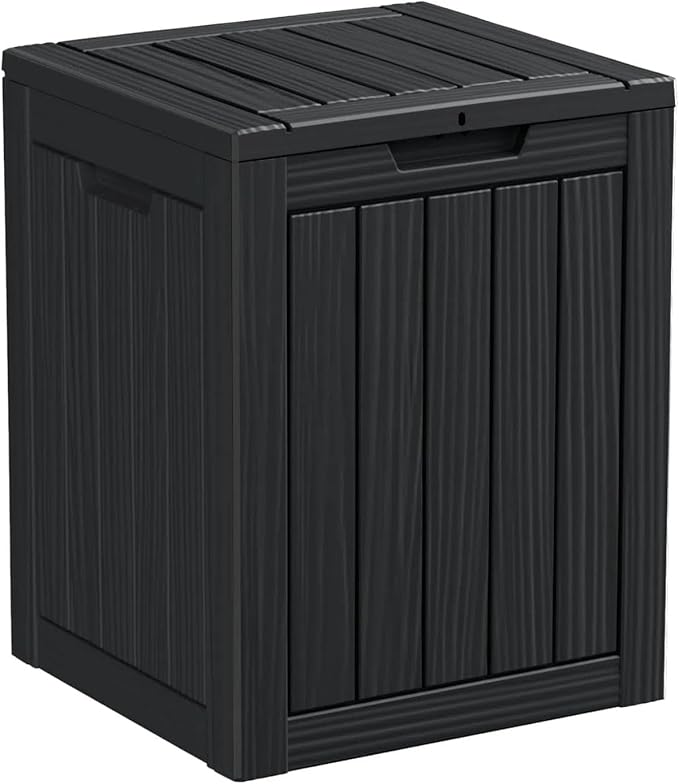 28 Gallon Outdoor Storage Box, Waterproof Durable Resin Deck Box for Indoor & Outdoor Use, Lockable Outdoor Bench, Deck Bin for Patio Furniture, Deliveries, Pool Supplies, Black-CasaMuseHome