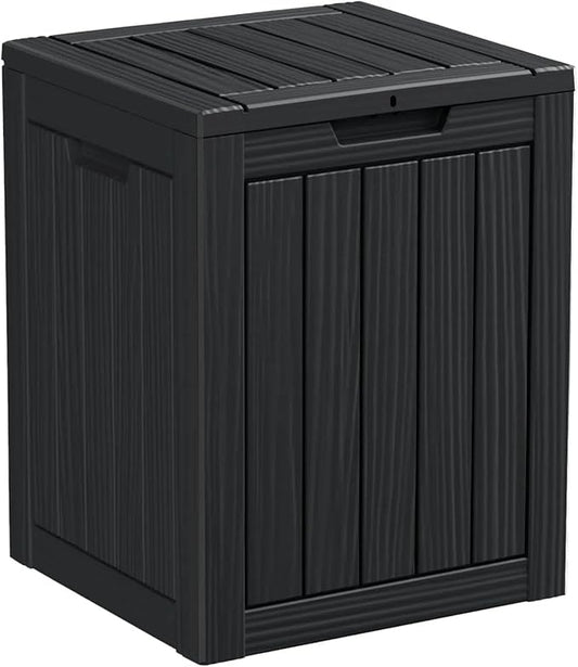 28 Gallon Outdoor Storage Box, Waterproof Durable Resin Deck Box for Indoor & Outdoor Use, Lockable Outdoor Bench, Deck Bin for Patio Furniture, Deliveries, Pool Supplies, Black-CasaMuseHome