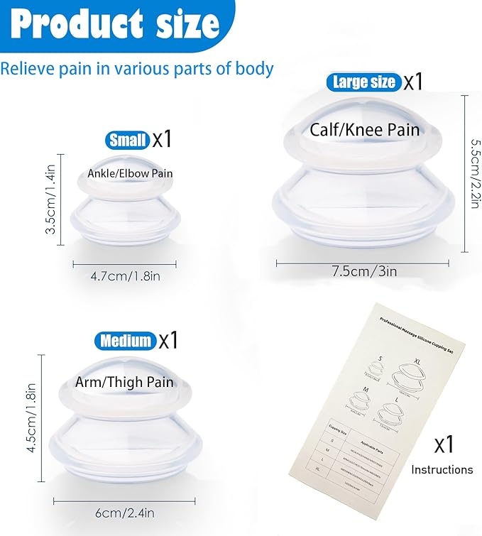 3pcs Cupping Therapy Set-Professional Silicone Cupping, Suitable for Facial Body Massage/Deep Myofascial Release/Pain Relief/Muscle Relaxation & More (Clear,3pcs)-CasaMuseHome