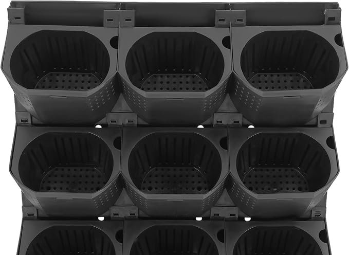 12Pieces 3-Pot Wall Planter Vertical Garden Plant Walls Wall Mounted Vertical Planter with Water-Storage Layer Stackable Wall-Mounted Flower Pot for Gardens, Balconies 180.78lbs Total Capacity (Black)-CasaMuseHome