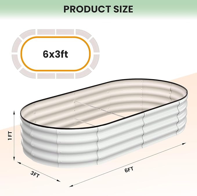 2 Pcs 6x3x1ft Oval Raised Garden Bed, Galvanized Raised Beds,Open-Ended Base Metal Raised Planter Beds,Garden Bed Outdoor,Planter Raised Boxes for Vegetables, Flowers,Tool-Free Asse,White-CasaMuseHome