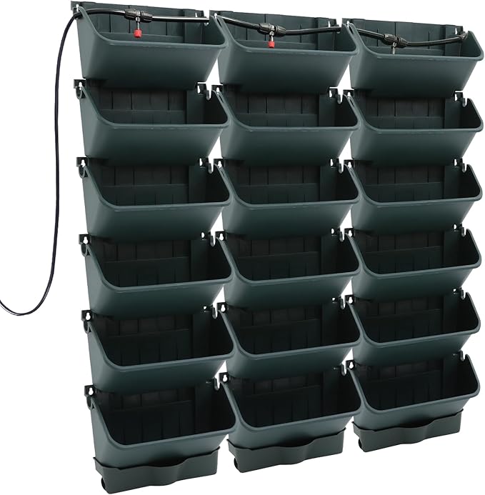 18 Pots Self-Watering Wall-Mounted Planter, 39.4”L x 39.4”H Vertical Wall Planter Self Watering Stackable Planters Vertical Garden Wall Garden Planter Outdoor Indoor for Herbs Flowers Strawberries-CasaMuseHome