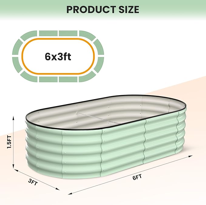 2 Pcs 6x3x1.5ft Oval Raised Garden Bed, Galvanized Raised Beds,Open-Ended Base Metal Raised Planter Beds,Garden Bed Outdoor,Planter Raised Boxes for Vegetables, Flowers,Tool-Free Asse,Green-CasaMuseHome
