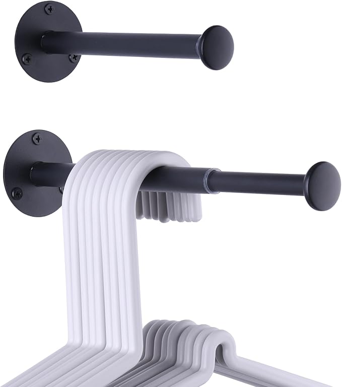 2 Pack Retractable Hanger Holder for Laundry Room, Wall Mount Organizer Rack for Lightweight Clothes, Space Saving Laundry Hook Rod, Keep Empty Hangers Handy, Black-CasaMuseHome