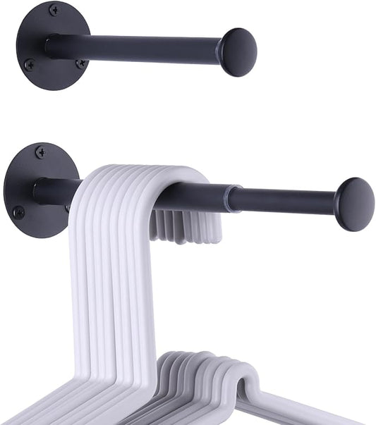 2 Pack Retractable Hanger Holder for Laundry Room, Wall Mount Organizer Rack for Lightweight Clothes, Space Saving Laundry Hook Rod, Keep Empty Hangers Handy, Black-CasaMuseHome