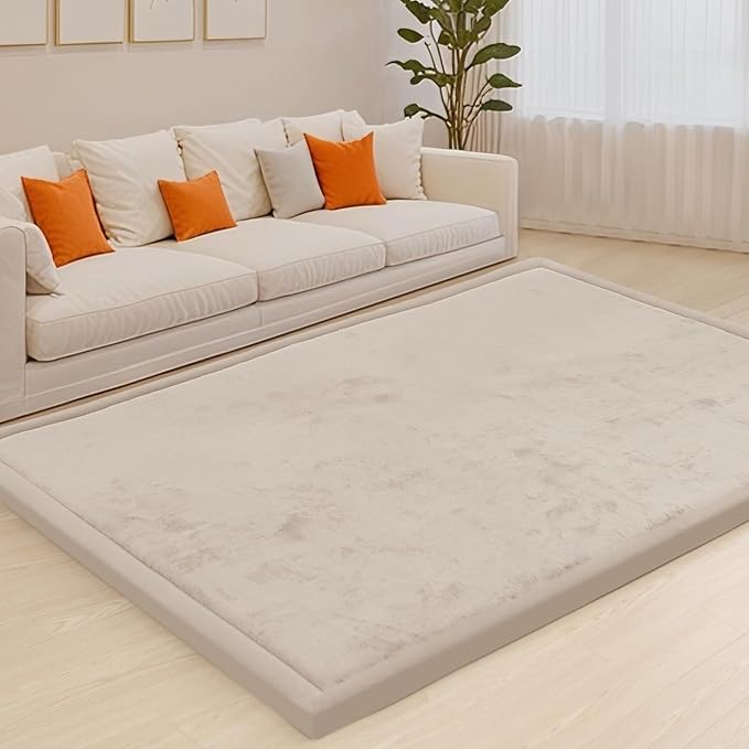 ACOMOPACK Baby Play Mat for Floor,1.3" Thick Memory Foam Area Rug for Living Room,Soft Velvet Crawling with Non-Slip Bottom for Kid,Toddler,79"×157" Tummy Time Nursery Rugs,Yoga（Beige）-CasaMuseHome