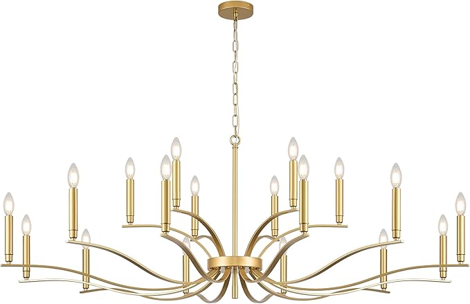 18 Light Gold Living Room Chandelier High Ceiling Foyer Candle Chandelier Large Modern Brass 59in Metal Chandeliers Hanging Light for Master Bedroom Dining Room Light Fixture Over Table-CasaMuseHome