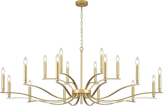 18 Light Gold Living Room Chandelier High Ceiling Foyer Candle Chandelier Large Modern Brass 59in Metal Chandeliers Hanging Light for Master Bedroom Dining Room Light Fixture Over Table-CasaMuseHome