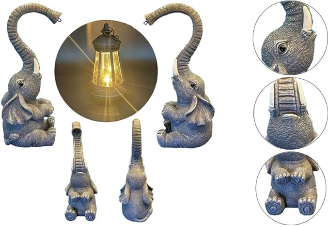 10.6 Inch Statue Elephant with Solar Outdoor Lights for Garden Decor，Lucky Present with Appeal for Birthdays(Man and Women and Family)，Unique Housewarming Presents and Yard Decor. (Gray)-CasaMuseHome