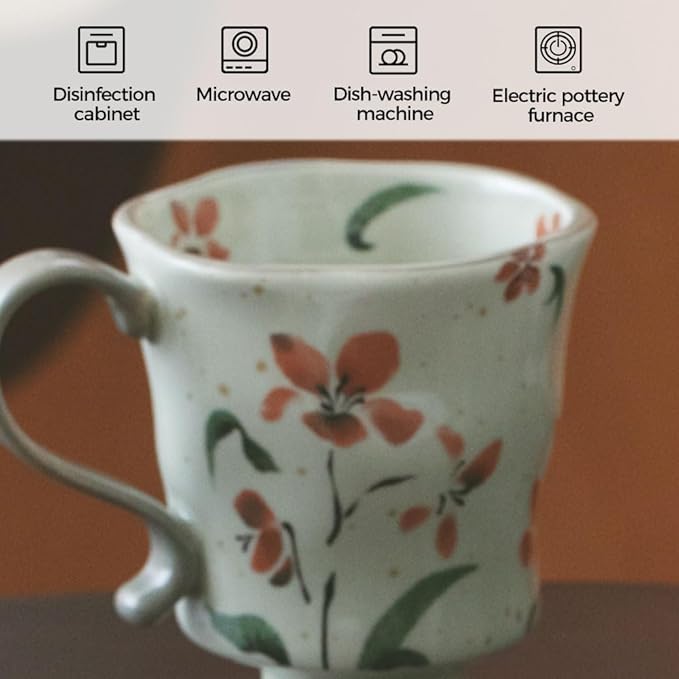 360ml -12.17oz Painted red Azalea Floral Ceramic Mug - Cute Coffee Cup for Latte,Espresso - Gift for Women, Dishwasher Safe-CasaMuseHome