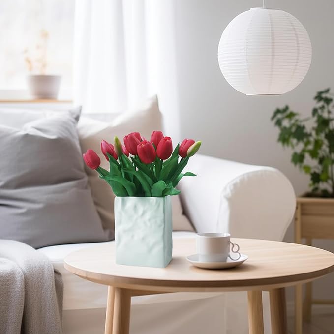 15pcs Artificial Tulips Flowers, Fake Tulips Real Touch, Faux Latex Bouquets, for Party Wedding Home Room Decoration (Rose Red)-CasaMuseHome