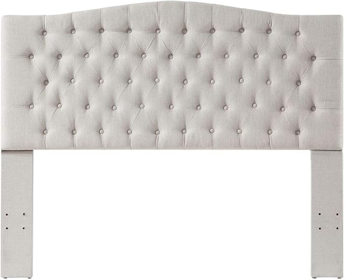 24KF Upholstered Tufted Button Linen Fabric Headboard,Comfortable Fashional Headboard Queen/Full Size,Ivory-CasaMuseHome