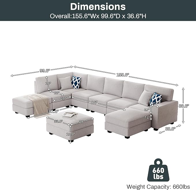 L Lengend Vansen Modular Sectional Sofa U Shaped Couch with Ottoman Modern Reversible Corner Sectional Couch for Living Room (Light Grey, U Shaped Sofa-4)-CasaMuseHome