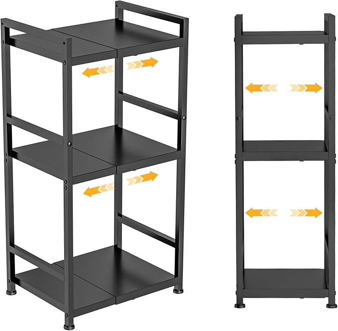 3-Tier Expandable Storage Shelves, 110LBS Heavy Duty Metal Shelving Unit, Adjustable Laundry Room Organization and Storage Shelf Rack,Ideal Narrow Bathroom Kitchen Laundry Room Organizer,Free-Standing-CasaMuseHome