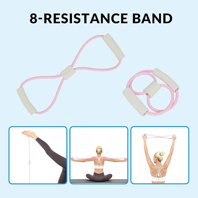 7 in 1 Foam Roller,Products Include Foam shafts,Muscle Roller Bars,Leg Massagers,Fascia Balls,Stretch Bands,8-Shaped Resistance Bands,are Used for Full-Body Relax,Yoga(White Pink Blue) (Pink)-CasaMuseHome