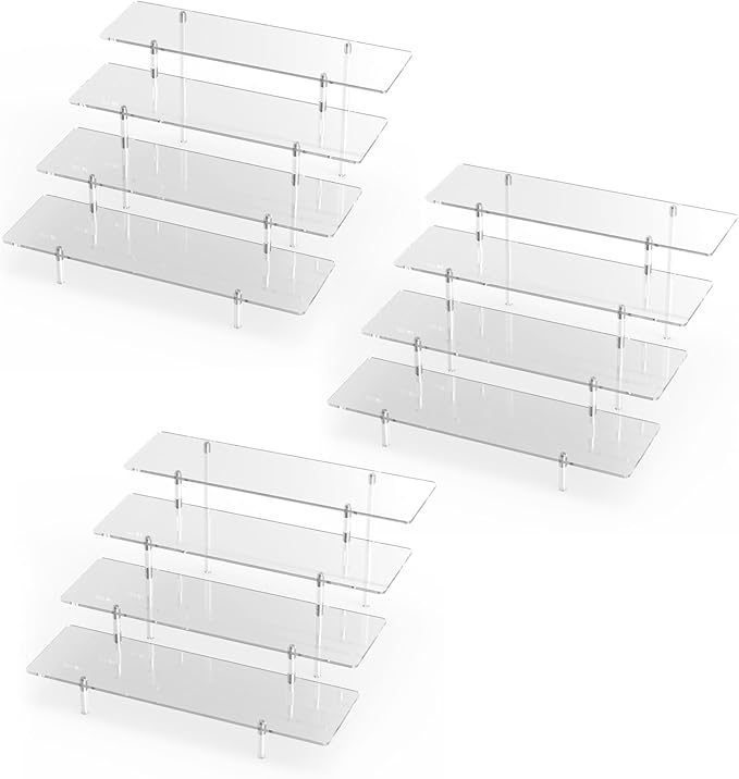 Acrylic Display Riser Stand Shelf Clear 4 Tier Cupcake Stand Perfume Display Holder Figures Desktop Decoration Organizer Showcase Toys Retail Display Rack Candy Dessert Buffet 4 Steps Collection (3 PACKS)-CasaMuseHome
