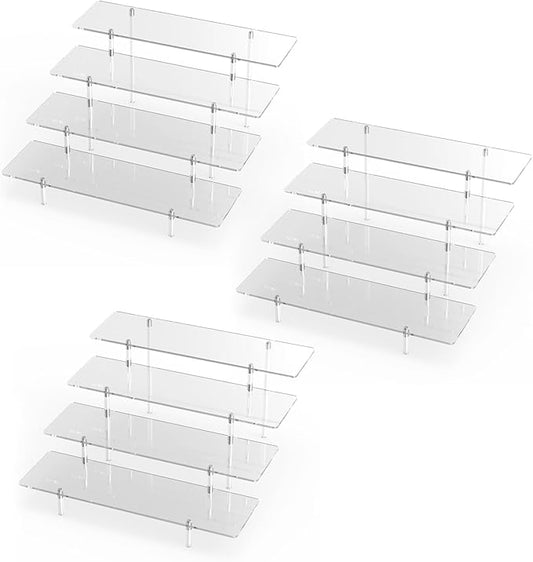 Acrylic Display Riser Stand Shelf Clear 4 Tier Cupcake Stand Perfume Display Holder Figures Desktop Decoration Organizer Showcase Toys Retail Display Rack Candy Dessert Buffet 4 Steps Collection (3 PACKS)-CasaMuseHome