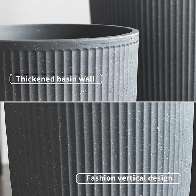 2 Pcs Pack 15 Inches Heavy Duty Plastic Resin Tall Tapered Planter Pots Large Round Planter Flower Pot with Drainage Hole for Indoor Outdoor Deck Porch Garden Home Patio Front Door (Dark grey, S)-CasaMuseHome