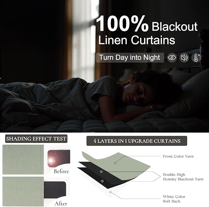 96 Inch Curtains 2 Panels Set Drapes 96 Inches Long Spring Curtain for Living Room Sage Green Black Out Linen Room Darkening Blackout Thermal Vertical Patio Blinds for Sliding Glass Doors Vintage Boho-CasaMuseHome