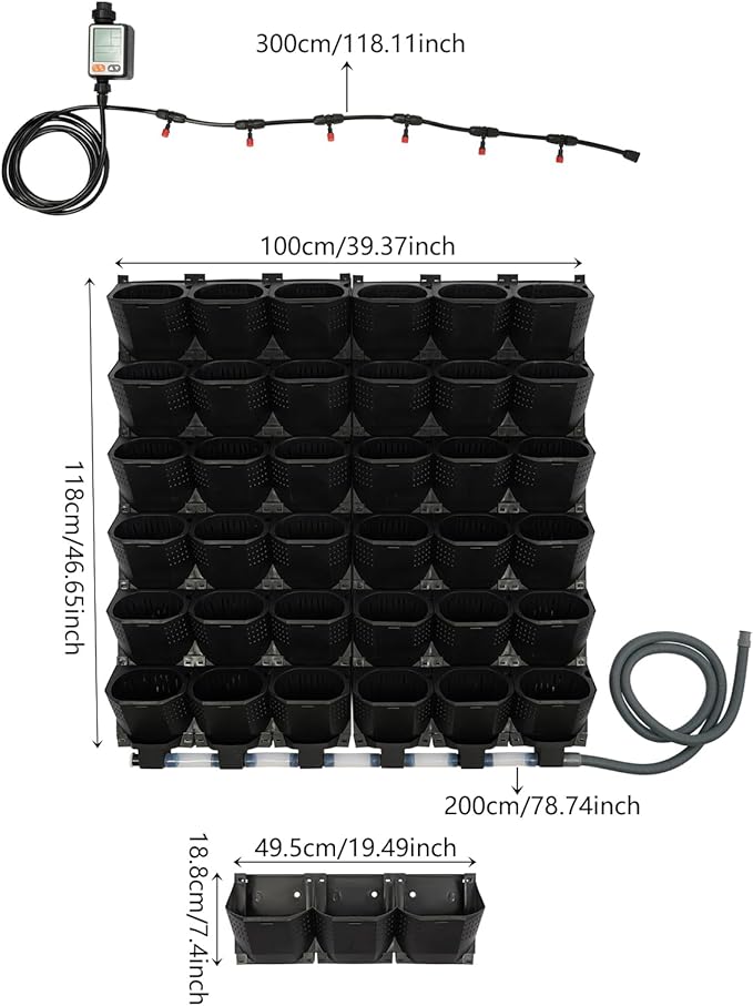 36 Pockets Hanging Planter Bags, Vertical Wall Mounted Plant Planting Grow Bags, Stackable Wall Planter with Timer, Self Watering Hanging Planters for Outdoor Indoor Garden-Black-CasaMuseHome
